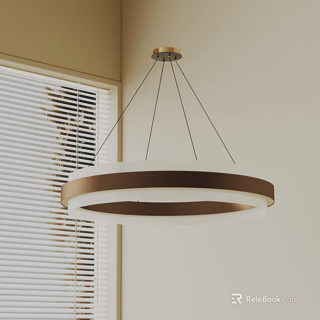 Stylish Modern Round Chandelier with Metal Ring and Light Fixture in Indoor Dining Space 3d model 