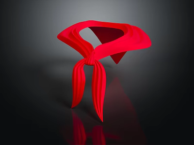 Red Folded Decorative Object With 3D Textured Design On Black Reflective Background 3d model