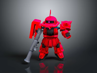 Detailed Red Robot Character with Mechanical Armor and Weapon Design Features 3d model