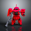 Detailed Red Robot Character with Mechanical Armor and Weapon Design Features