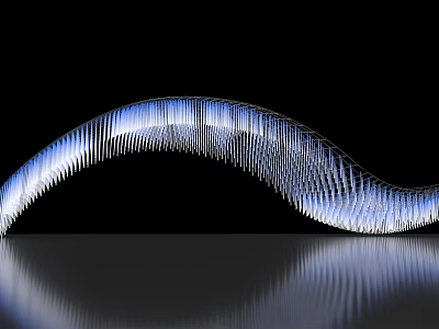 Decorative Light With Wave Shaped Metallic Structure Blue White Illuminated Slim Strips And Reflection 3d model