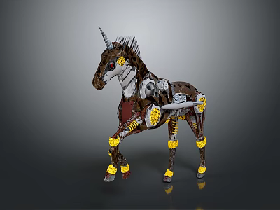 Mechanical Unicorn Robotic Creature With Metal Structure And Tech Inspired Design 3d model