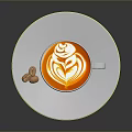 Stylish White Coffee Cup With Heart Latte Art And Coffee Beans On Saucer