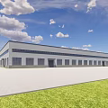 Modern Industrial Factory Exterior With Steel Structure Large Windows And Green Surroundings