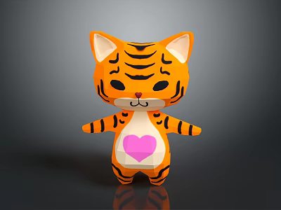 Cute Cartoon Tiger Character With Orange Stripes And Pink Heart Design Standing Pose 3d model