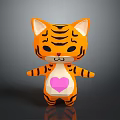 Cute Cartoon Tiger Character With Orange Stripes And Pink Heart Design Standing Pose