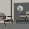 Minimalist Accent Chairs With Wooden Frames Cushions And Circular Wall Art