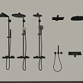 Modern Black Shower Heads With Various Designs Including Overhead And Handheld 3d model