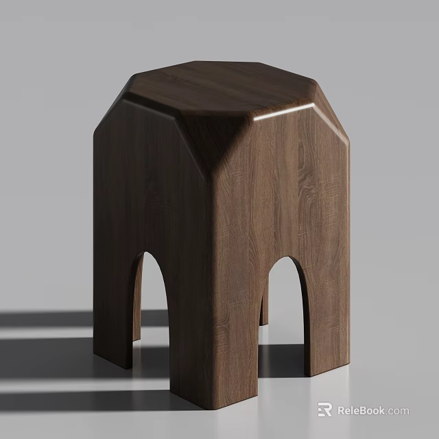 Modern Wooden Single Chair With Hexagonal Top And Arched Legs Design 3d model 