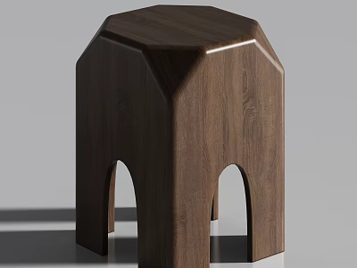 Modern Wooden Single Chair With Hexagonal Top And Arched Legs Design 3d model