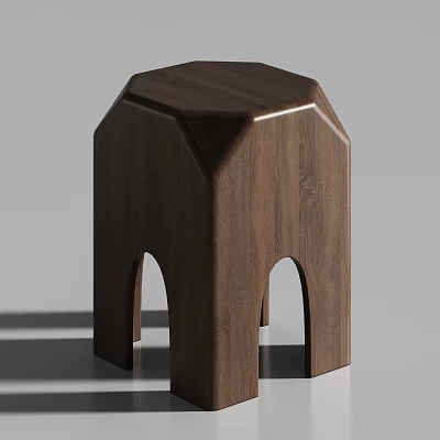 Modern Wooden Single Chair With Hexagonal Top And Arched Legs Design 3d model