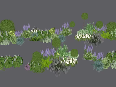 Vibrant Garden Flowers And Plants With Lavender Shrubs White Blooms Green Foliage 3d model