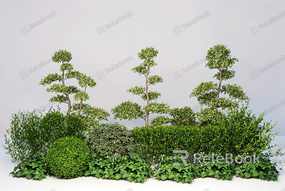 Modern plant flower border multi-head modeling tree green plant combination tree shrub model