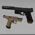 Tactical Black And Brown Pistols Featuring Barrel Attachments And Grip Design 3d model