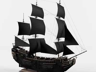 Vintage Black Sailing Ship Model Wall Decor With Wooden Structure And Black Sails 3d model