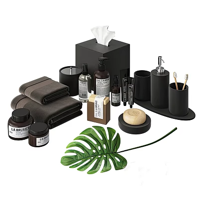 Minimalist Modern Bathroom Accessories With Towel Soap Dispenser Toothbrush Holder Soap Bar And Tissue Box 3d model