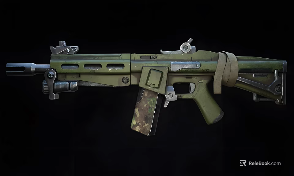 Green Military Rifle with Camouflage Magazine and Metal Tactical Components 3d model 