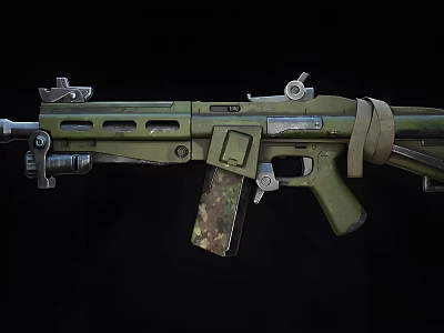 Green Military Rifle with Camouflage Magazine and Metal Tactical Components 3d model