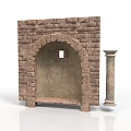 Brick Arch Structure With Small Window And Adjacent Decorative Column 3d model