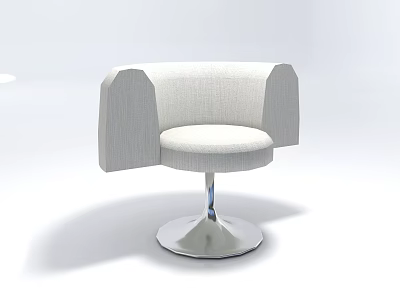 White Upholstered Single Chair With Curved Backrest Armrests And Silver Metal Base 3d model