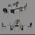Modern Dining Table Set With Round Backrest Chairs And Dried Flower Decorations 3d model