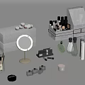 Elegant Cosmetics Storage With Transparent Organizers Mirror Brushes Lipsticks And Perfumes