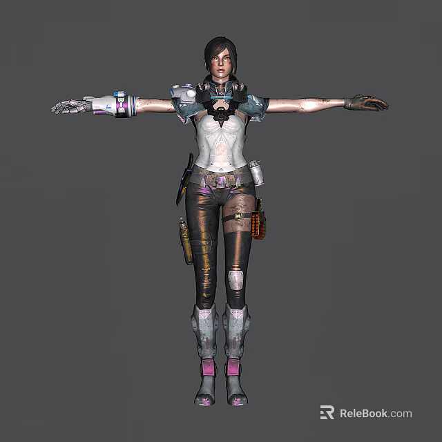 Futuristic Game and Movie Character with Arm Guards Utility Belt and Combat Boots 3d model 