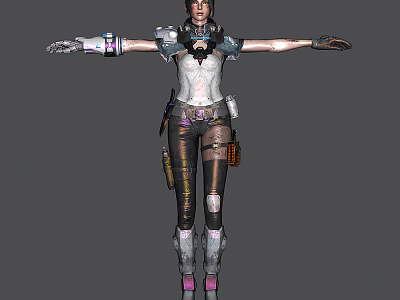 Futuristic Game and Movie Character with Arm Guards Utility Belt and Combat Boots 3d model