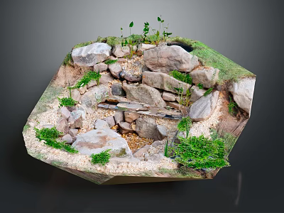 Terrain Model Featuring Rocks Green Plants Water Stream And Gravel Details 3d model