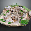 Terrain Model Featuring Rocks Green Plants Water Stream And Gravel Details