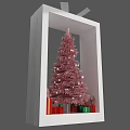 Pink Christmas Tree With Decorative Balls In White Frame Surrounded By Gift Boxes 3d model