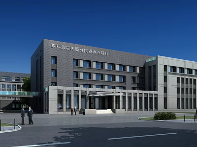 Modern Office Building Exterior With Multiple Windows Entrance And People Standing 3d model