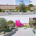 Diverse Garden Plant Combination With Photinia Tree Osmanthus Flower Border And Wooden Fence Stone Path