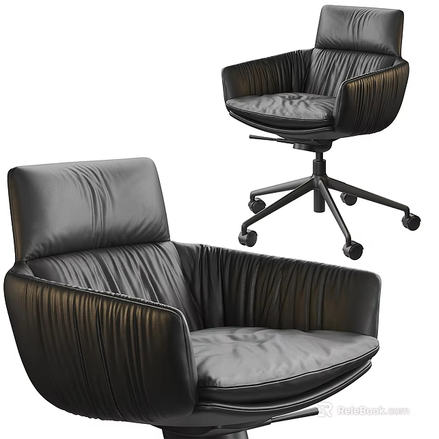 Modern Leather Office Chair With Swivel Wheels Ergonomic Design And Padded Seat Backrest 3d model 