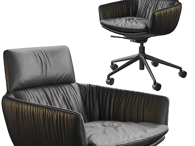 Modern Leather Office Chair With Swivel Wheels Ergonomic Design And Padded Seat Backrest 3d model