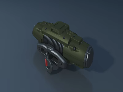 Green Military Weapon With Metal Grip And Cylindrical Barrel Structure 3d model