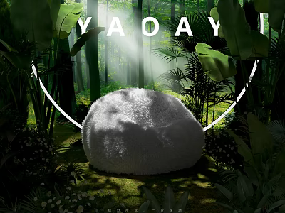 Cozy White Single Bean Bag Sofa In Lush Green Forest With Sunlight And Tropical Plants 3d model
