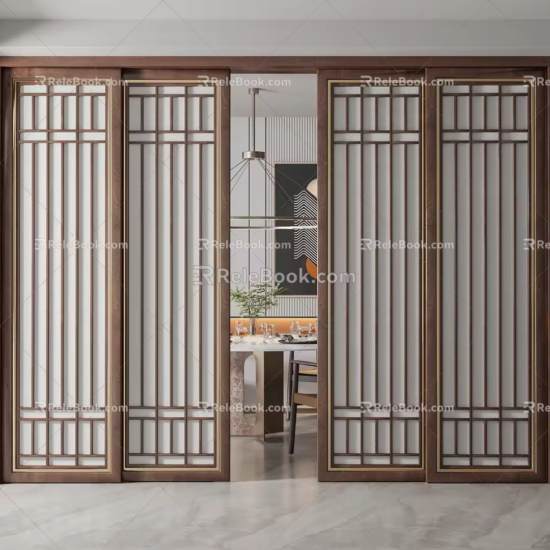 New Chinese-style sliding door 3d model