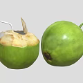 Fresh Green Coconut Showcasing Whole Fruit and Opened One with Straw and Spoon
