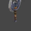 Double Bladed Axe Weapon With Medieval Wooden Handle And Metal Decorative Blades
