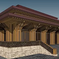 Ancient Architecture With Traditional Red Roof Wooden Structure Carved Doors And Stone Steps
