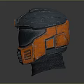 Blue and Orange Mechanical Helmet with Headlight Transparent Visor and Industrial Design