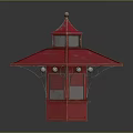 Red Traditional Pavilion Structure With Multi layered Roof And Spire Top Windows