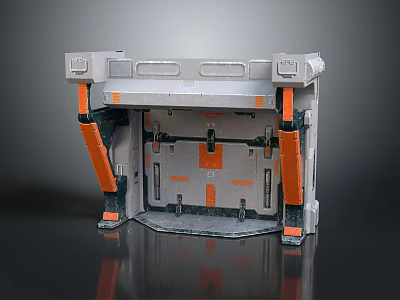 Industrial Modular Mechanical Structure With Gray Frame And Orange Support Panels 3d model