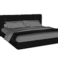 Modern Minimalist Double Bed With Black Headboard White Sheets And Gray Blanket 3d model
