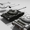 White UN Military Tanks With Turret Cannon And Tracked Wheels