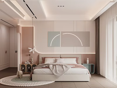 Modern Kids Bedroom With Soft Color Palette And Art Decor 3d model