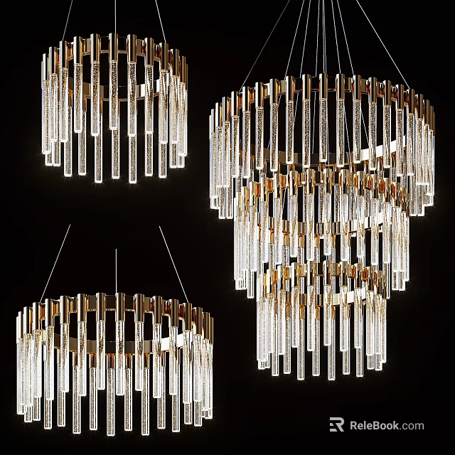Modern Crystal Chandelier Design With Hanging Glass Rods And Sleek Metal Frames 3d model 