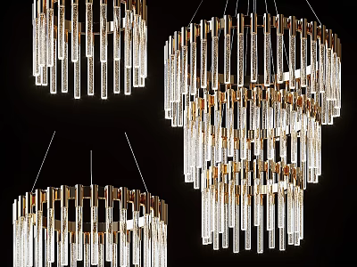 Modern Crystal Chandelier Design With Hanging Glass Rods And Sleek Metal Frames 3d model