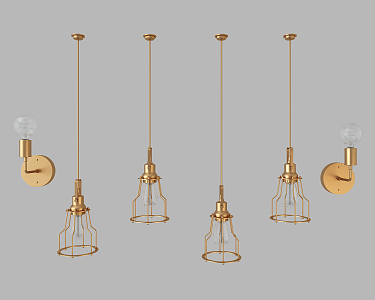 Industrial LOFT light combination wall lamp chandelier combination 3d model